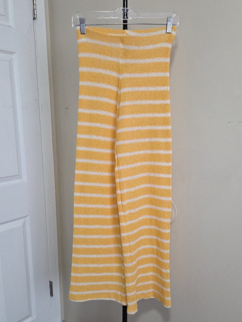 Zara Yellow and White Striped Knit Wide-Leg Pants